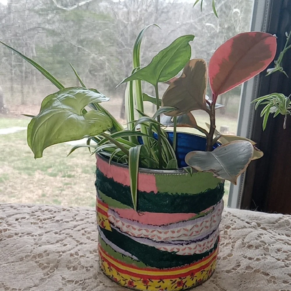 Colorful Boho Patchwork Planter with plants